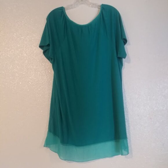 Just My size Women's size 2XL eco teal chiffon trim tunic top - Picture 4 of 13